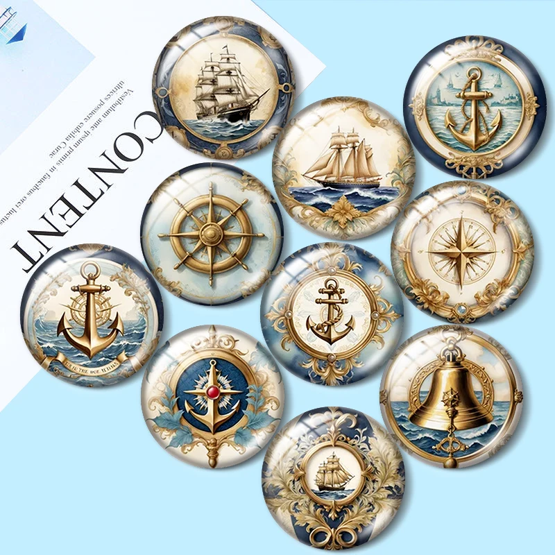 

Navigation and ship patterns 10pcs mix18mm/20mm/25mm Round photo glass cabochon demo flat back Making findings