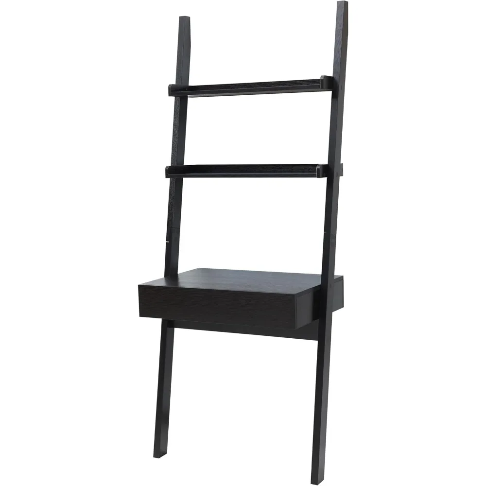 Modern Home Office Desk，Workspace Writing Table Bookcase Ladder,One Drawer and Two Shelves，Handleless Design