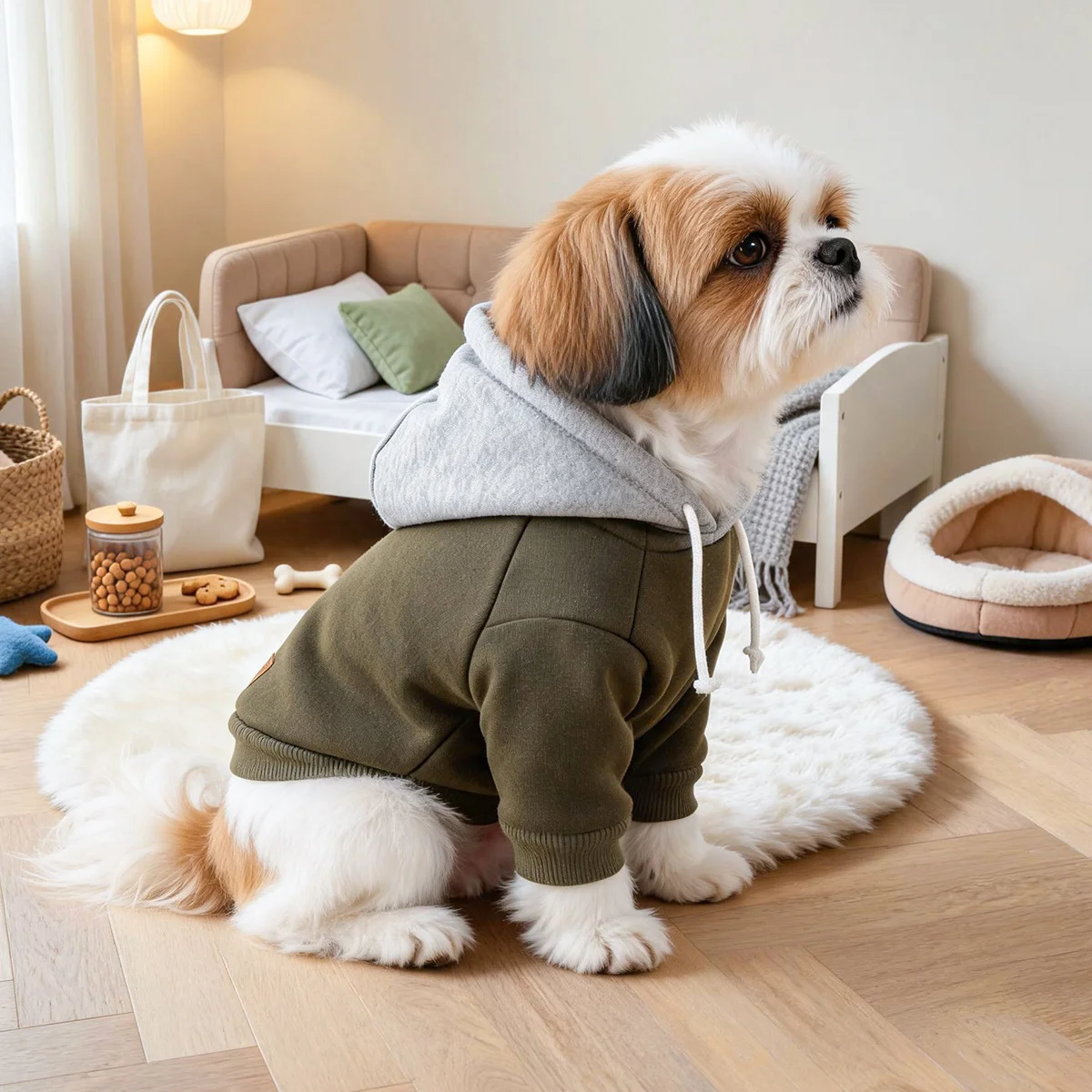 Pet Dog Hoodie Contrast Color Hood With Drawstring Warm Soft Puppy Sweatshirt Casual Daily Dog Clothes For Small Medium Dogs Cat