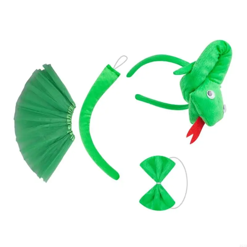 DXAA Snake Rollenspiel Kostüm Set mit Stirnband Schwanz Bowtie Rock Halloween Schlangen -Outfit Accessoire für Kinder Boy Girl