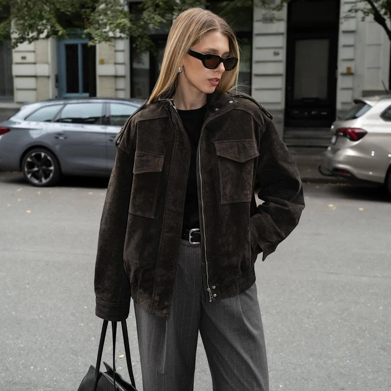 MUJER Faux daim veste femme Bomber varsity vestes pour femmes Zip hiver pardessus femme nouveau dans les vêtements d'extérieur veste femme ample