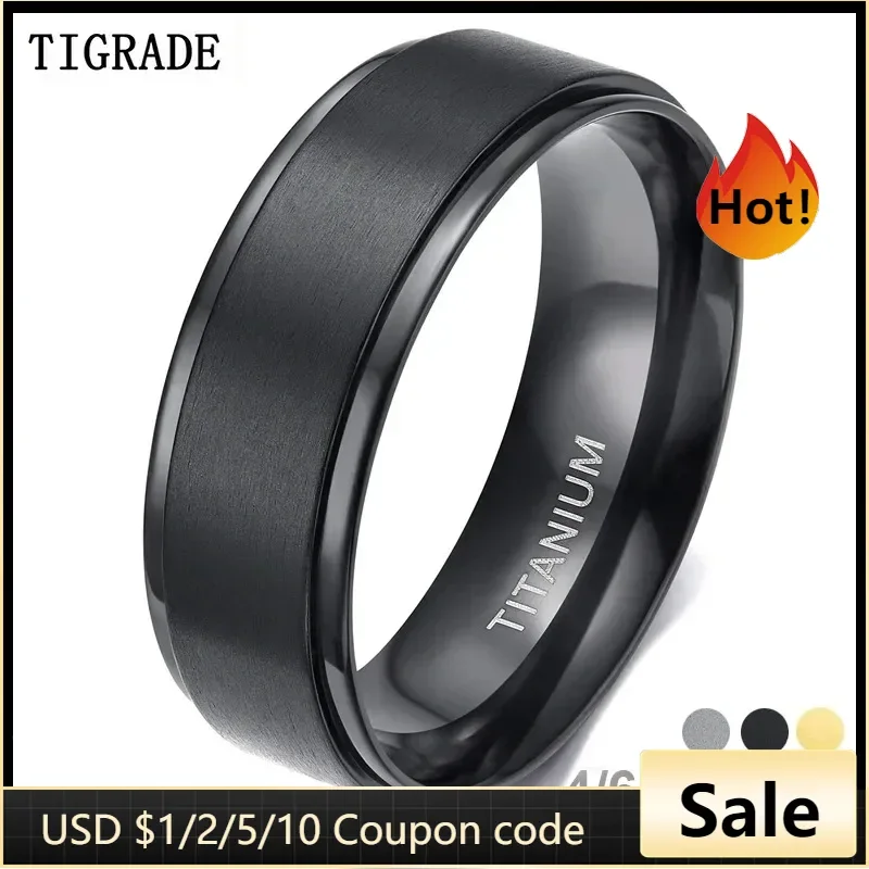 Tigrade 4/6/8/10mm Black Titanium Ring Man Brushed Wedding Band Women Engagement Rings Silver Color Bague Femme anneau bijoux