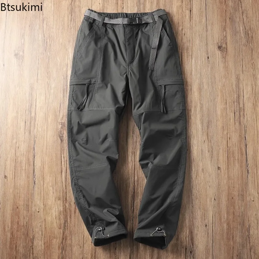 2025 Men's Cargo Pants Winter Thicker Waterproof Fleece Tooling Pants Multi-pockets Design Men Outdoor Loose Straight Trousers