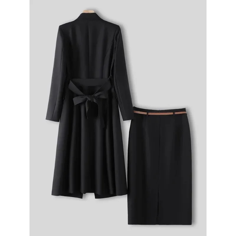 Black Blue Brown Office Ladies Skirt Suit Women Female Long Sleeve Formal Two Piece Set for Autumn Winter Business Work Wear