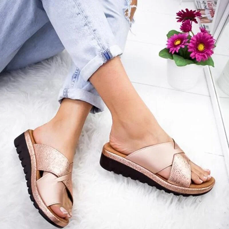 Summer Women Wedges Sandals Premium Orthopedic Open Toe Sandals Vintage Anti-slip Leather Casual Female Platform Retro Slippers