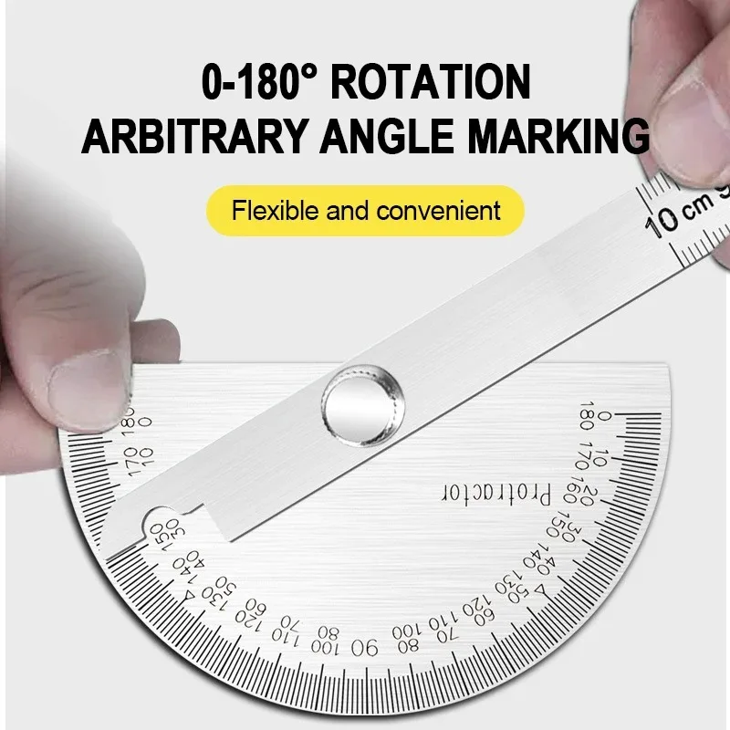 Stainless Steel Rotating Protractor 180° Angle Gauge Finder High Precision Metal Protractor Woodworking Metal Measuring Ruler