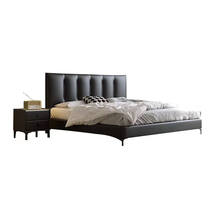 

Modern, simple, retro, black bed, eco-friendly, ecological, leather, tall bed, light luxury