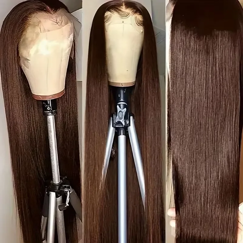 Chocolate Brown Bone Straight Wig 13x4 13x6 HD Transparent Lace Front Human Hair Wigs Pre Plucked 360 Hd Full Lace Wig 4x4 Brown Colored Closure Wig