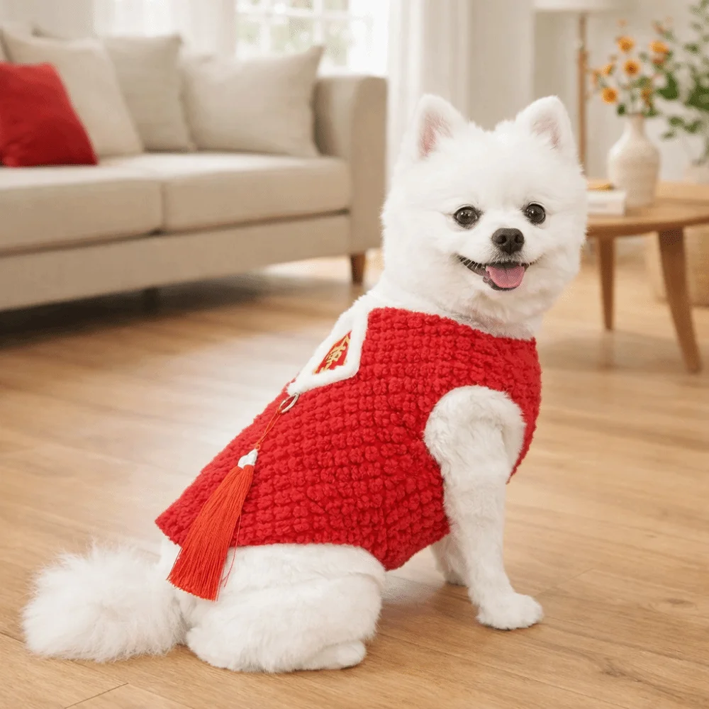 

Chinese Knot Buttons Dog New Year Clothes Embroidered Soft Warm Puppy Coat Comfortable Dog Lion Dance Costume