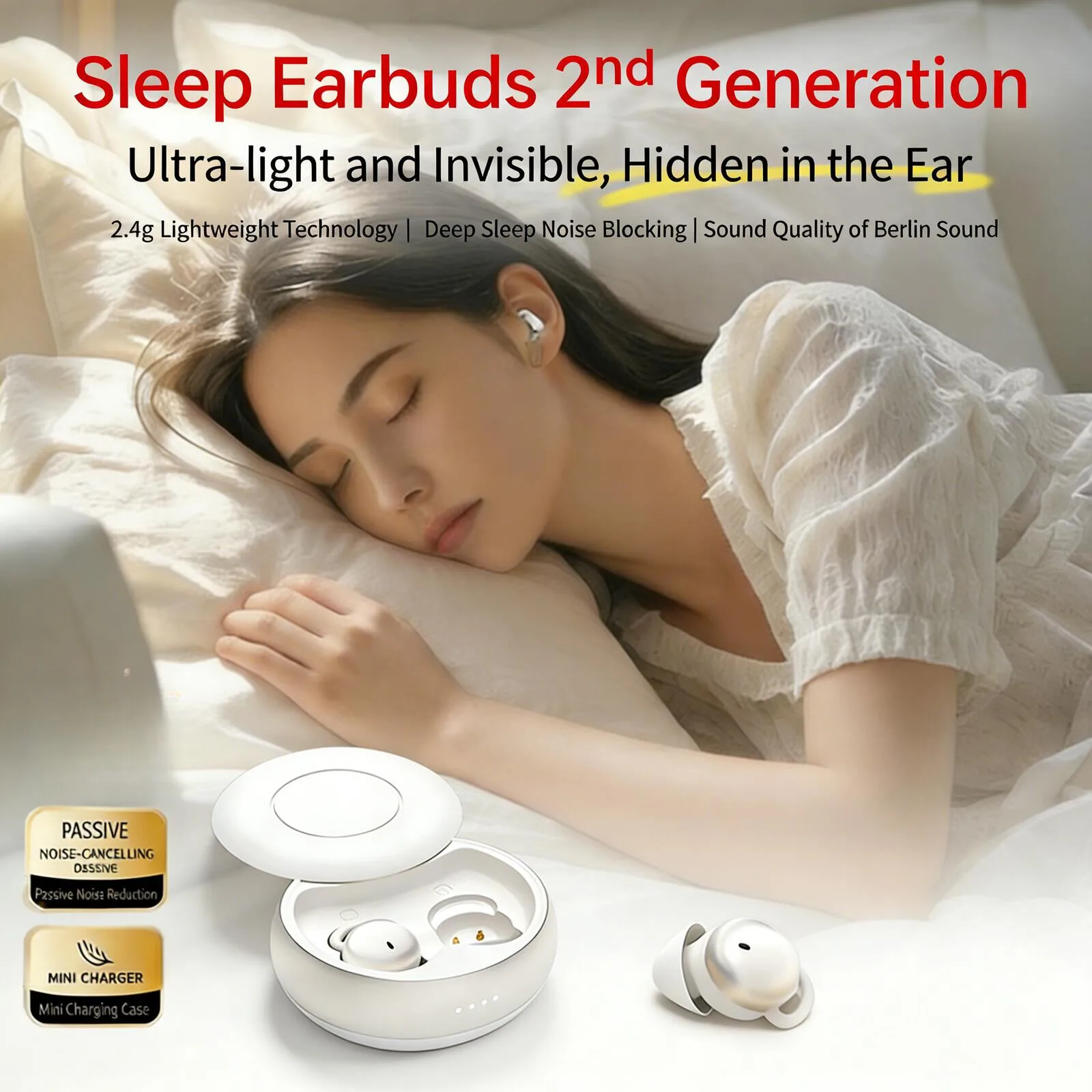 

Mini Invisible Sleep Bluetooth Earbuds Noise Reduction Long Battery Life Comfortable Wear Wireless Earphones for Music Relax