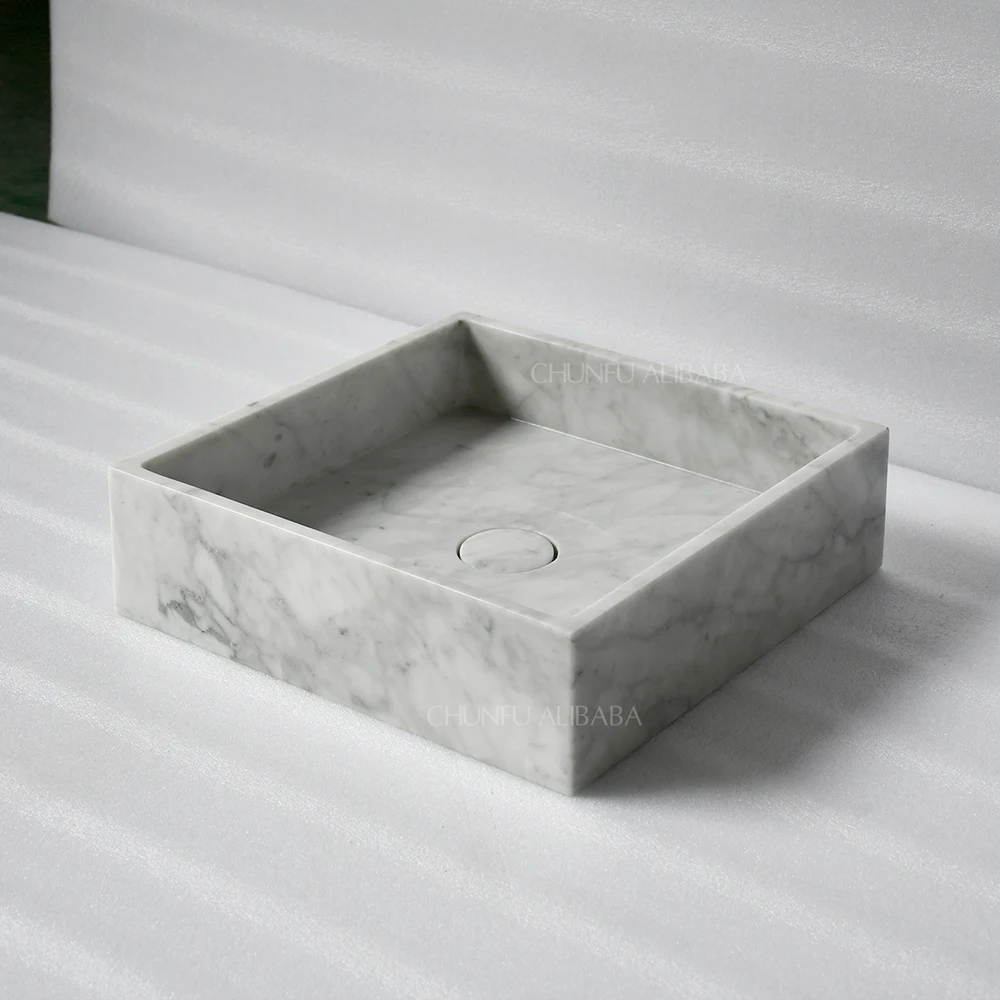 Modern Minimalist Calacatta Viola White and Black Marble Hand Sink with Easy Assembly for Hotels Hospitals Villas Bathrooms