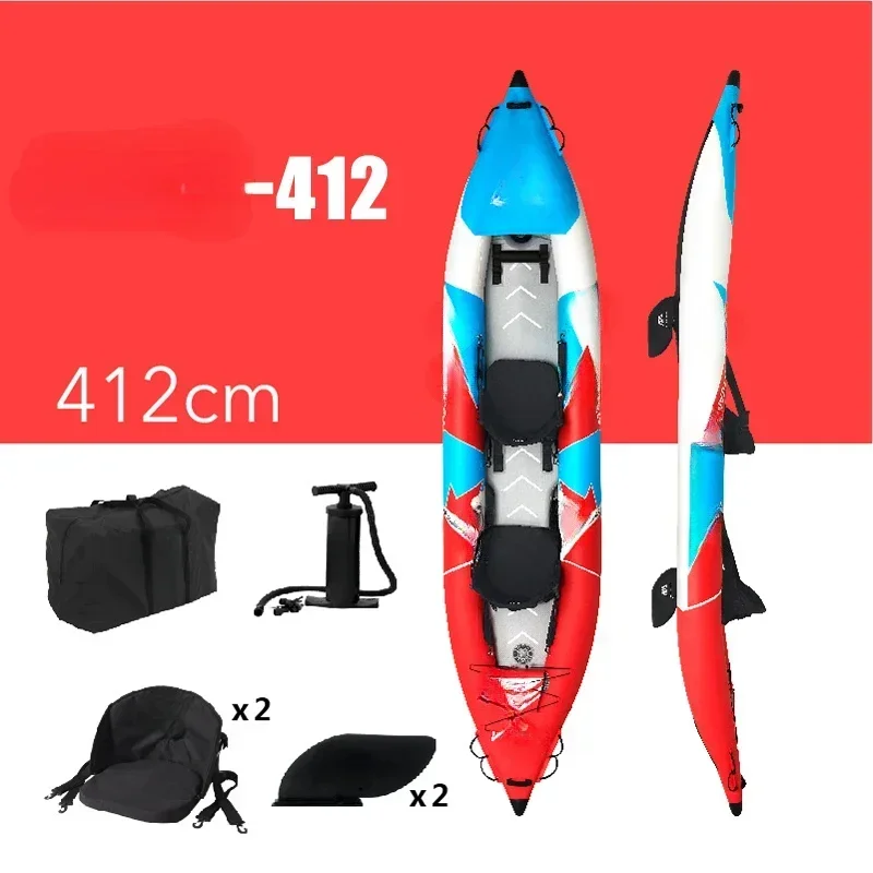 Inflatable kayak 2, side chamber 1, independent inflatable waterdrop slot, air deck footrest seat with kayak fins