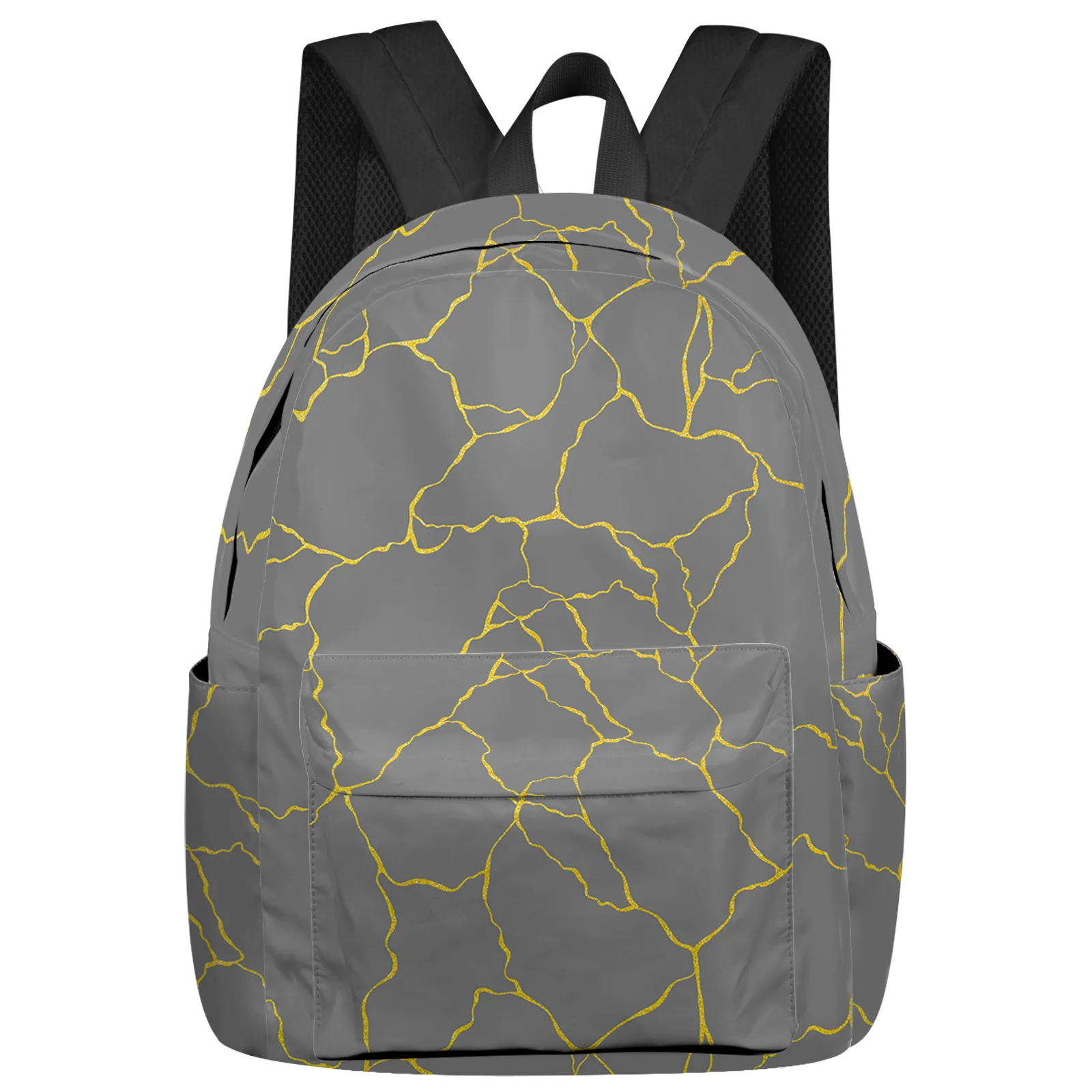 

Gray Texture Golden Geometric Lines Backpack School Bags for Teenagers Students Laptop Bag Women's Casual Travel Backpack