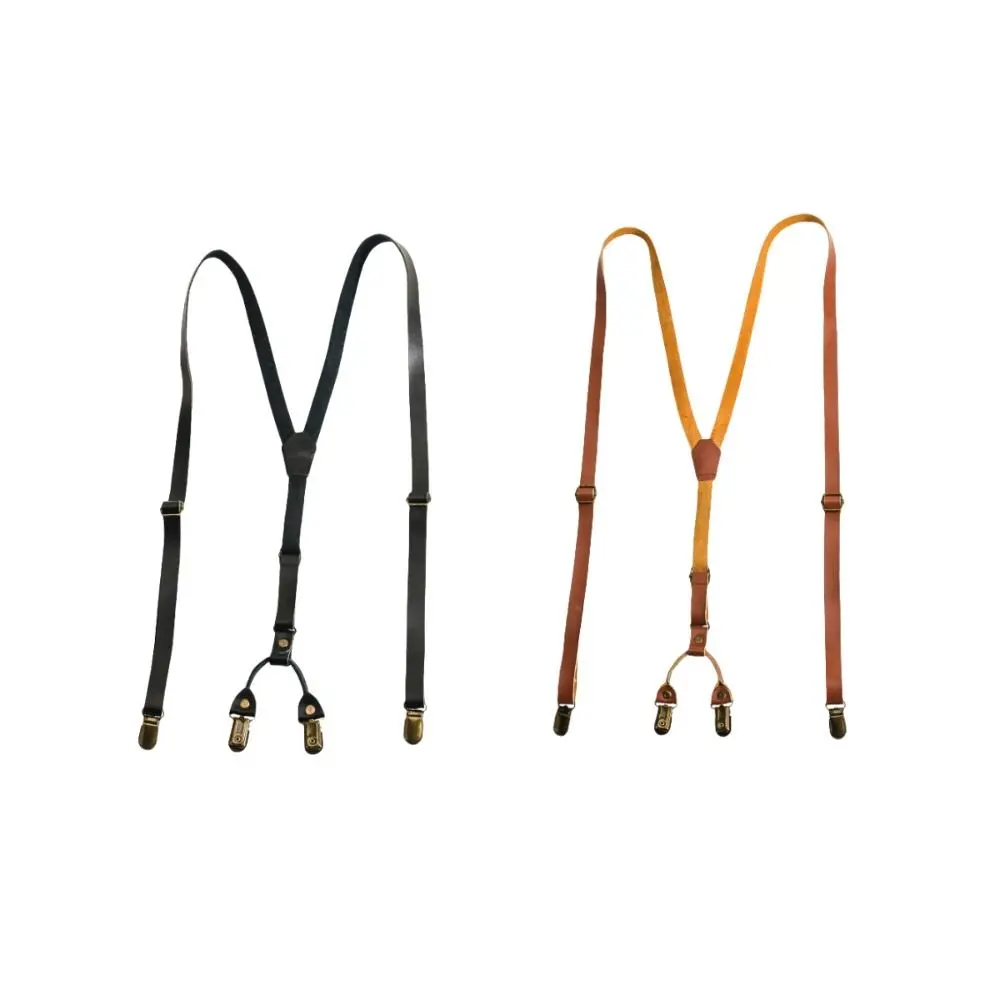 Tirantes de moda de 1,5 CM para hombre, tirantes de cuero de estilo Retro británico, accesorios de traje con Clip de Metal, Clip de tirantes para regalo