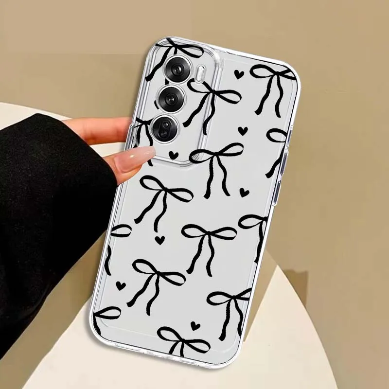 Etui na telefon z wzorem kokardki dla OPPO A11 A16 A55 A56 A57 A72 A52 A73 A74 A54 A76 A78 A58 A98 Pro 5G TPU Przezroczyste
