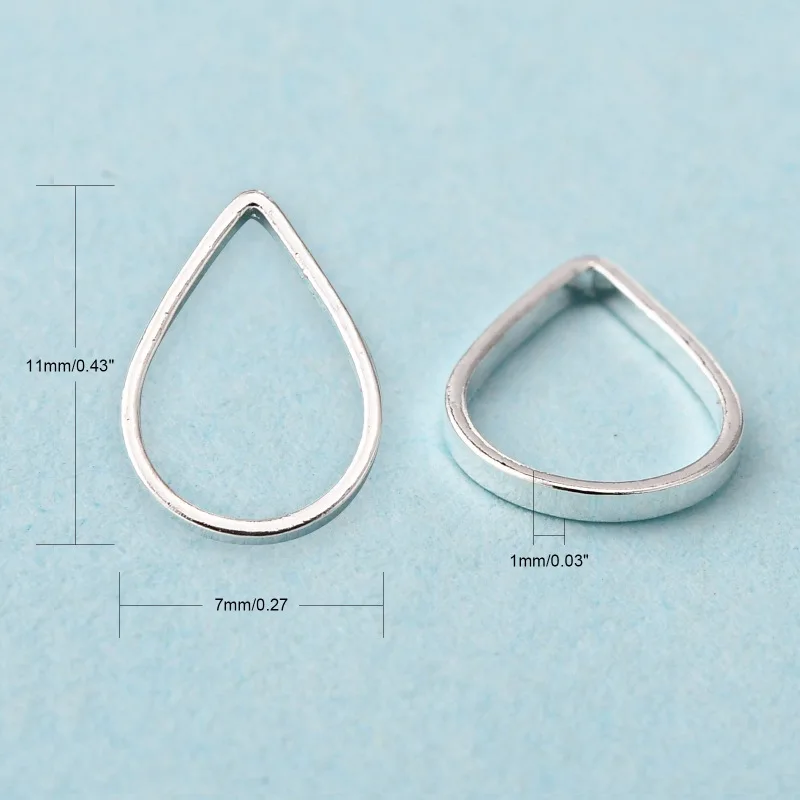 100pcs Brass Linking Rings Teardrop Silver Color Plated about 7mm wide 11mm long 1mm thick