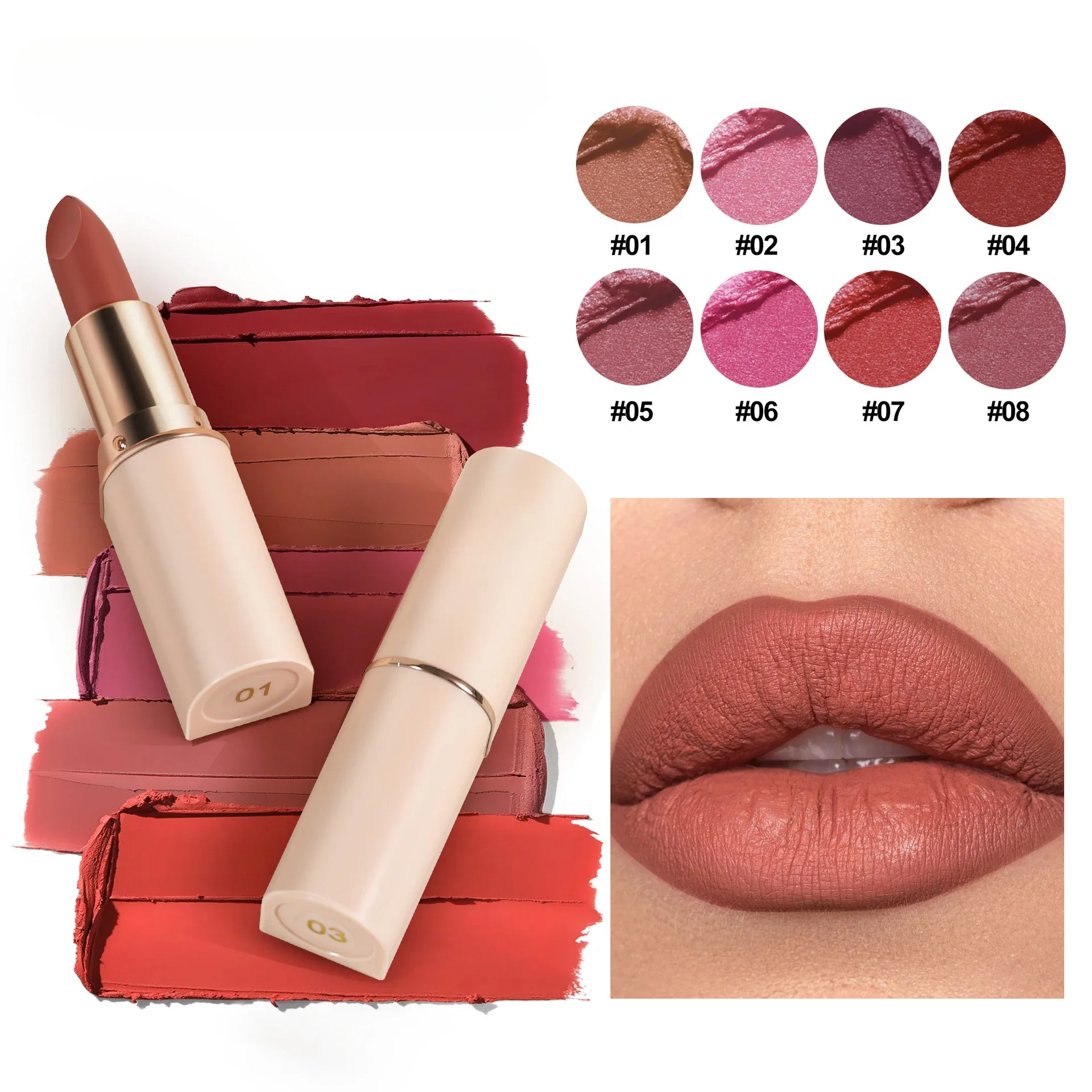 Deep Red Matte ลิปสติก 6 สีกันน้ํา Non-stick Cup Lip Balm แต่งหน้า Dark สีแดงลิปสติกกํามะหยี่ง่ายสีริมฝีปากเครื่องสําอาง