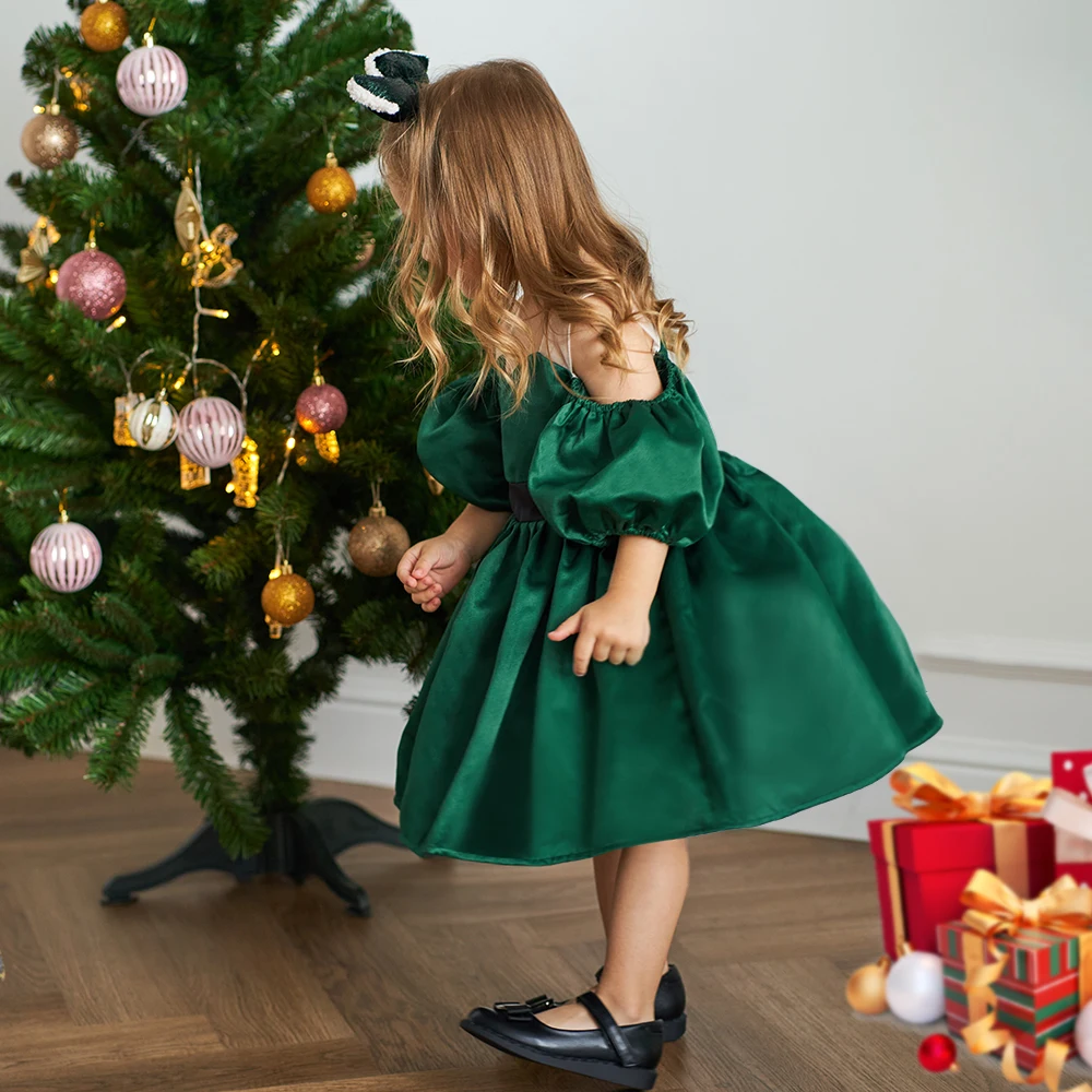 Baby Christmas Dress For Girls Toddler 1 Year Birthday Wedding Party Dresses Lantern Sleeve Girl Princess Green Xmas Costumes