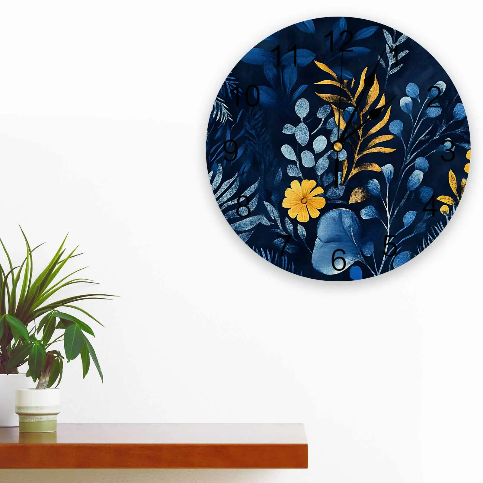 

Retro Blue Plant Wall Clock Large Modern Kitchen Dinning Round Clocks Bedroom Silent Hanging Watch
