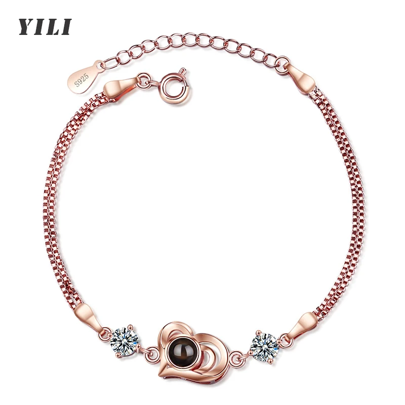 Pulsera de proyección de foto personalizada, brazalete con imagen de corazón personalizado, joyería conmemorativa de Plata de Ley 925