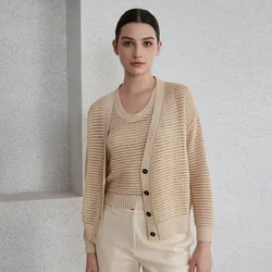 Bc-66 Women's Clothing Spring and Summer Hollow out Long Sleeved Knitted Cardigan 100% Linen Clothes