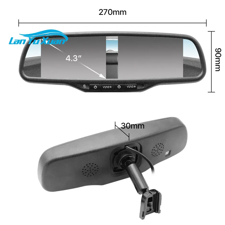 4.3 Inch Dual HD Display Screen Car Rear View Interior Mirror  for Rear View Camera 4 CH Video Input /HD Display Screen Car Rear