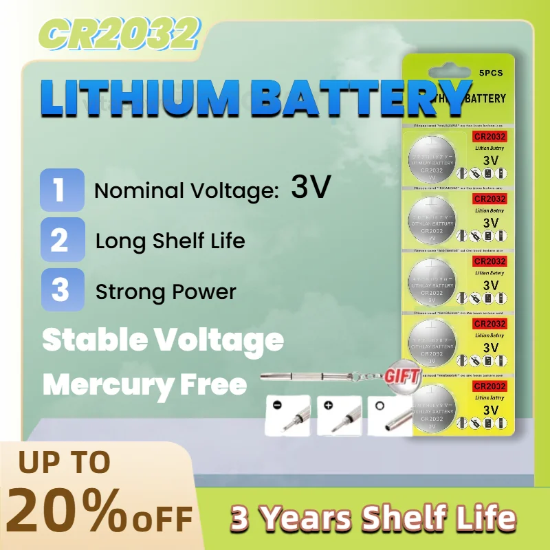 

Литиевая кнопочная батарейка CR2032 3В с отверткой в комплекте, высокая мощность и длительный срок службы для пультов ДУ, часов и брелоков