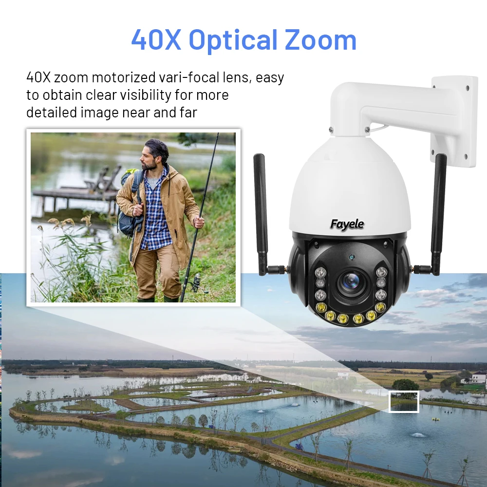 Wireless 3G 4G PTZ Camera SIM Card 5MP 40X Optical Zoom 2Way Audio IR 200m Color Night 4K 8MP 36X WIFI Auto Tracking Speed Dome