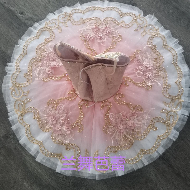 Professional Kids Girls Child Competition Performance Wear Glitters Fairy Dance Dress Gradiant Pink Purple Ballet Tutu Costumes