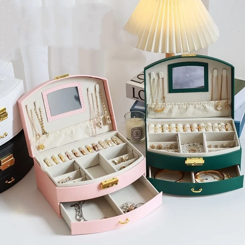 

2layers Handheld luxury jewelry box, multi-layer drawer storage box, used for classifying and storing rings, earrings, necklaces