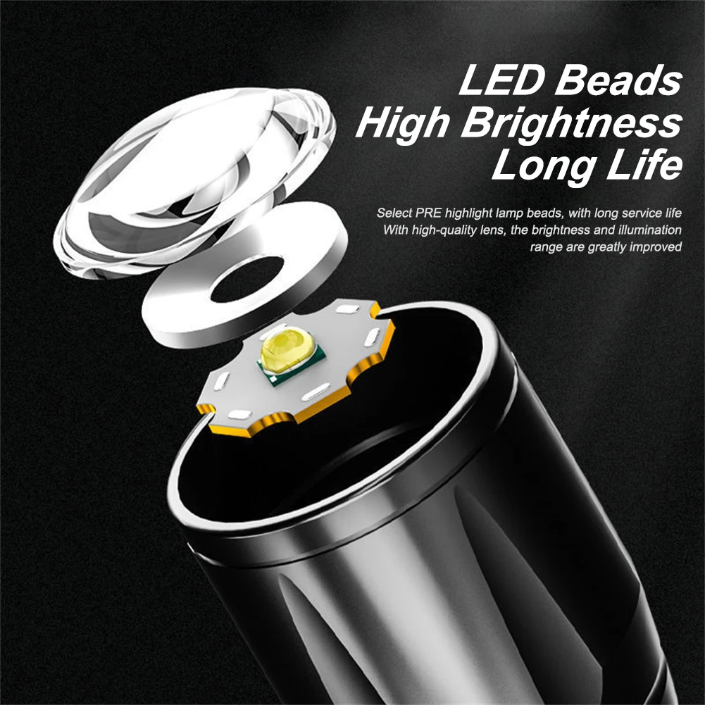 Portable Rechargeable Zoom LED Flashlight Penlight COB+XP Mini FlashLight Work Light 3 Lighting Modes Outdoor Camping Lamp