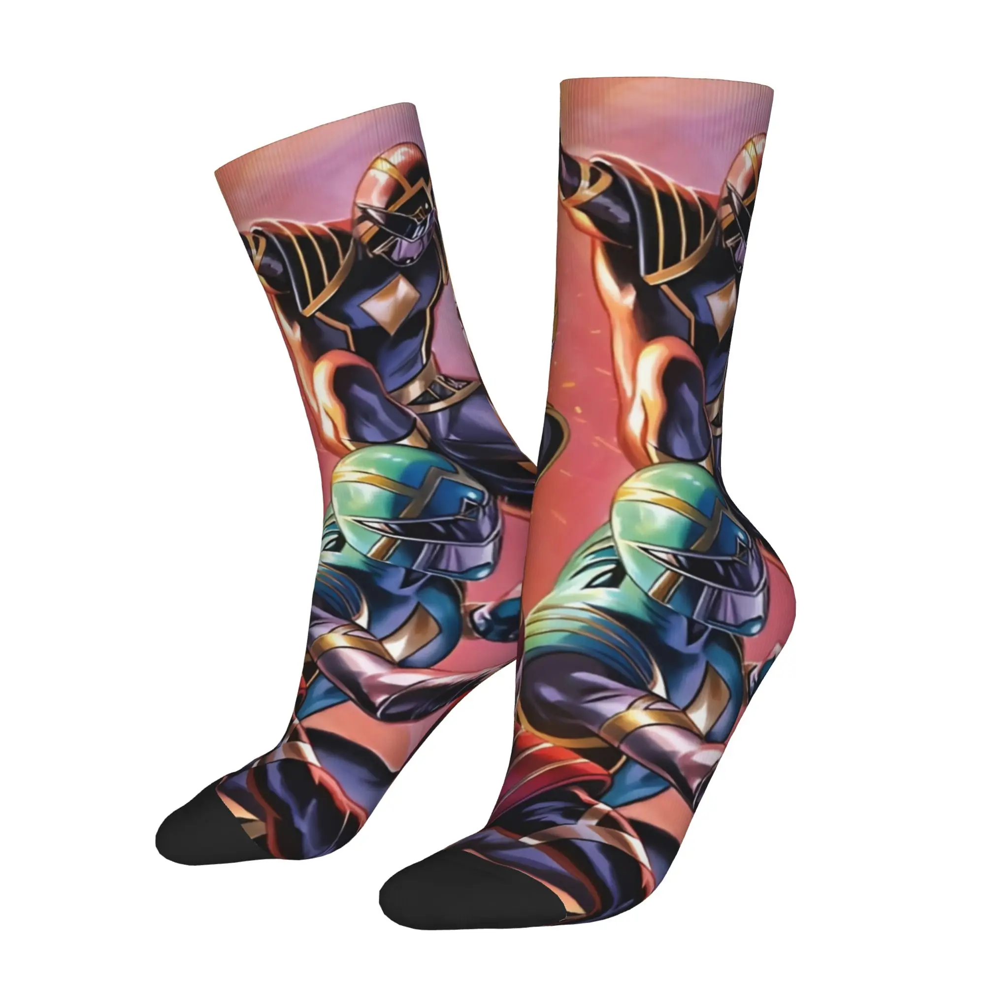 Socks Retro Power Rangers   All Characters Crazy Men's compression Socks Unisex  Funny Crew Sock