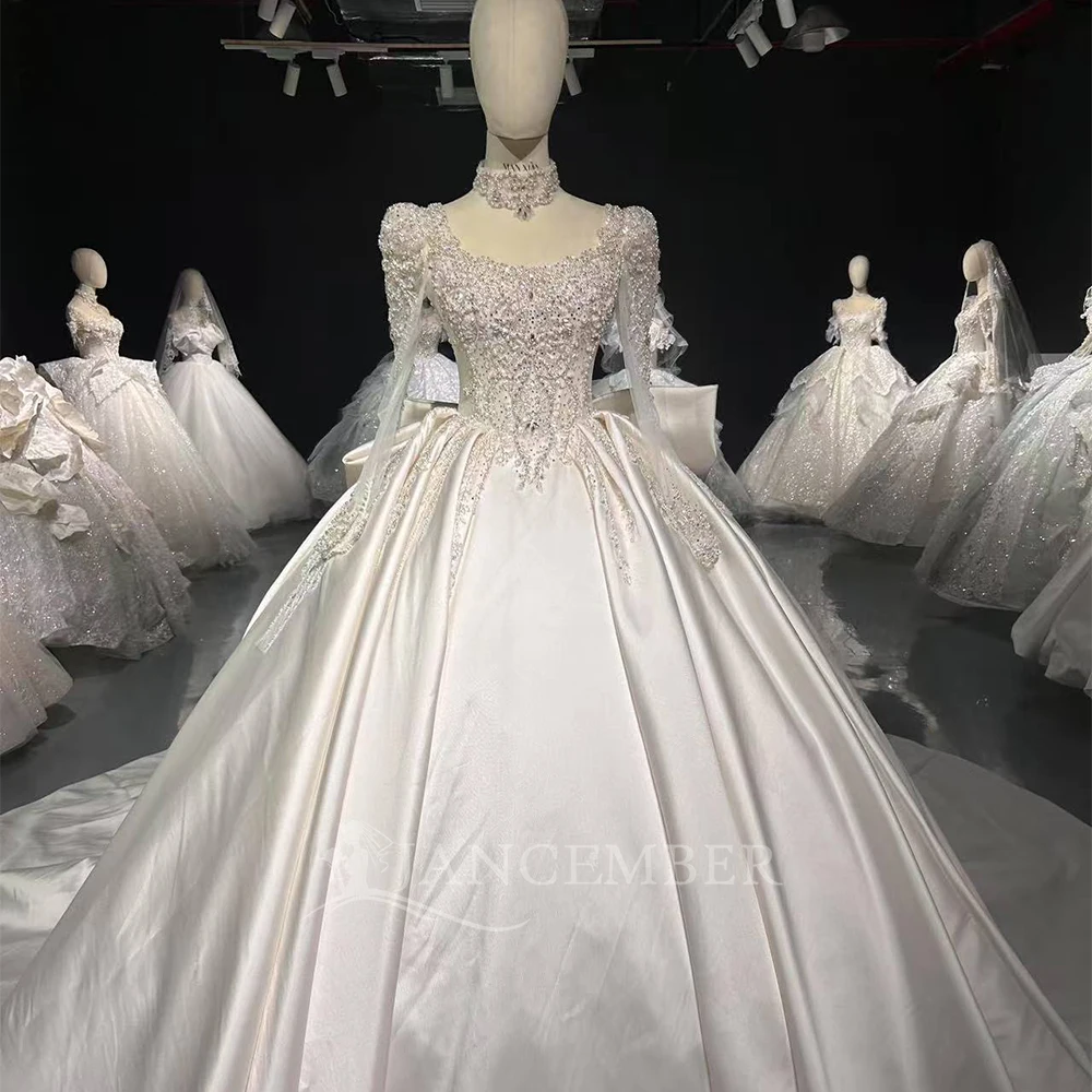 فستان زفاف عتيق بأكمام طويلة من الدانتيل مخصص ثوب حفلة بأربطة من الخلف فساتين زفاف الأميرة Vestido De Noiva #3