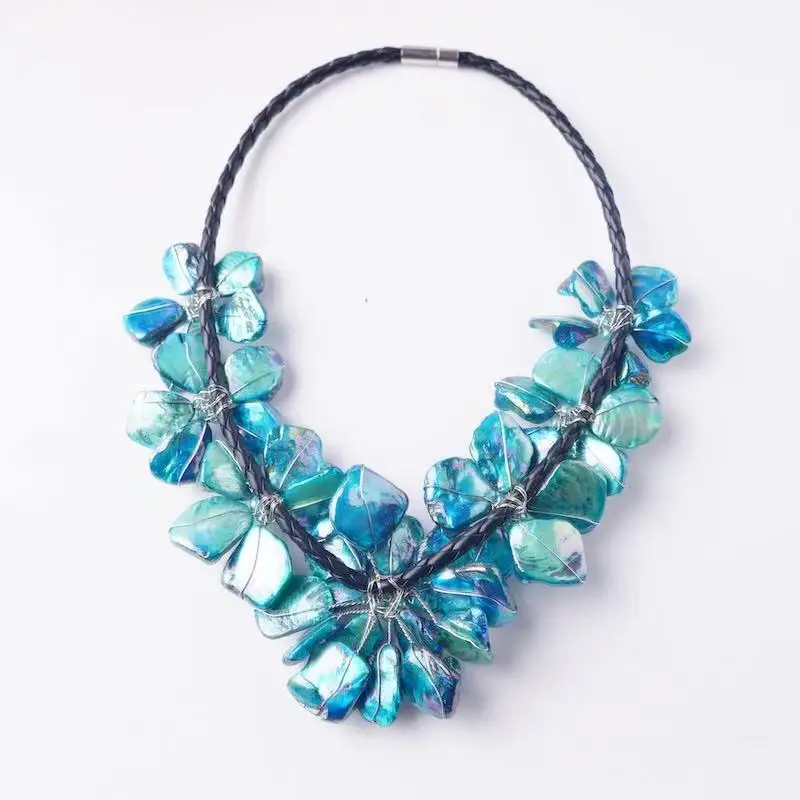 WOW!   blue shell flowers necklace nature 48cm nature FPPJ wholesale