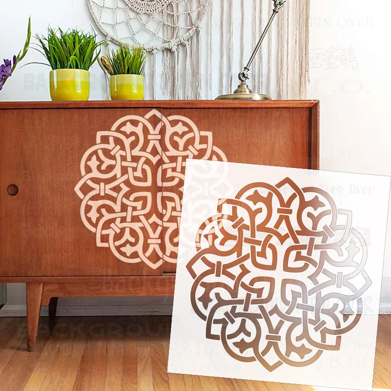 40cm - 80cm Stencil Decor For Painting Wall Plaster Template Furniture Makers Decorative Putty Mandala Big Round Flower S485