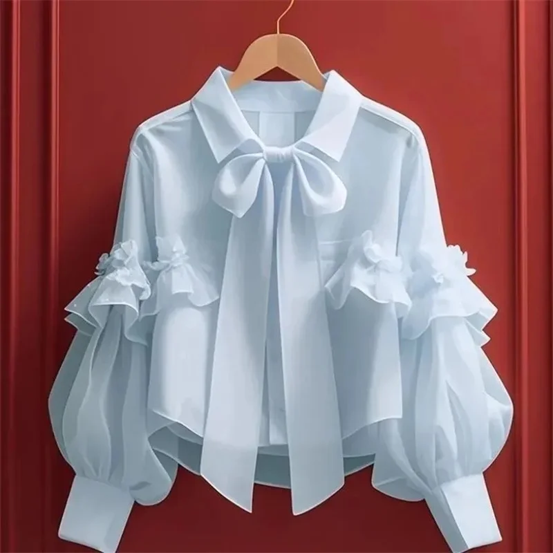 2026 Summer Autumn New Shirt Blouses Women's Unique And Beautiful Bow Long Sleeve Shirt Korean Reviews Many Girls Clothes view 3
