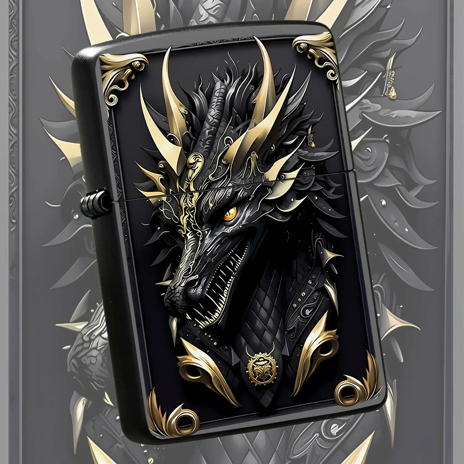 Exquisite Black Gold Dragon Themed Lighter, Stylish Decorative Portable Ignition Device, Suitable For All Daily Scenarios, Ideal Gift Choice With Premium Unique Aesthetic, Durable Creative Collectible Accessory For Pers A Humorou And Intere