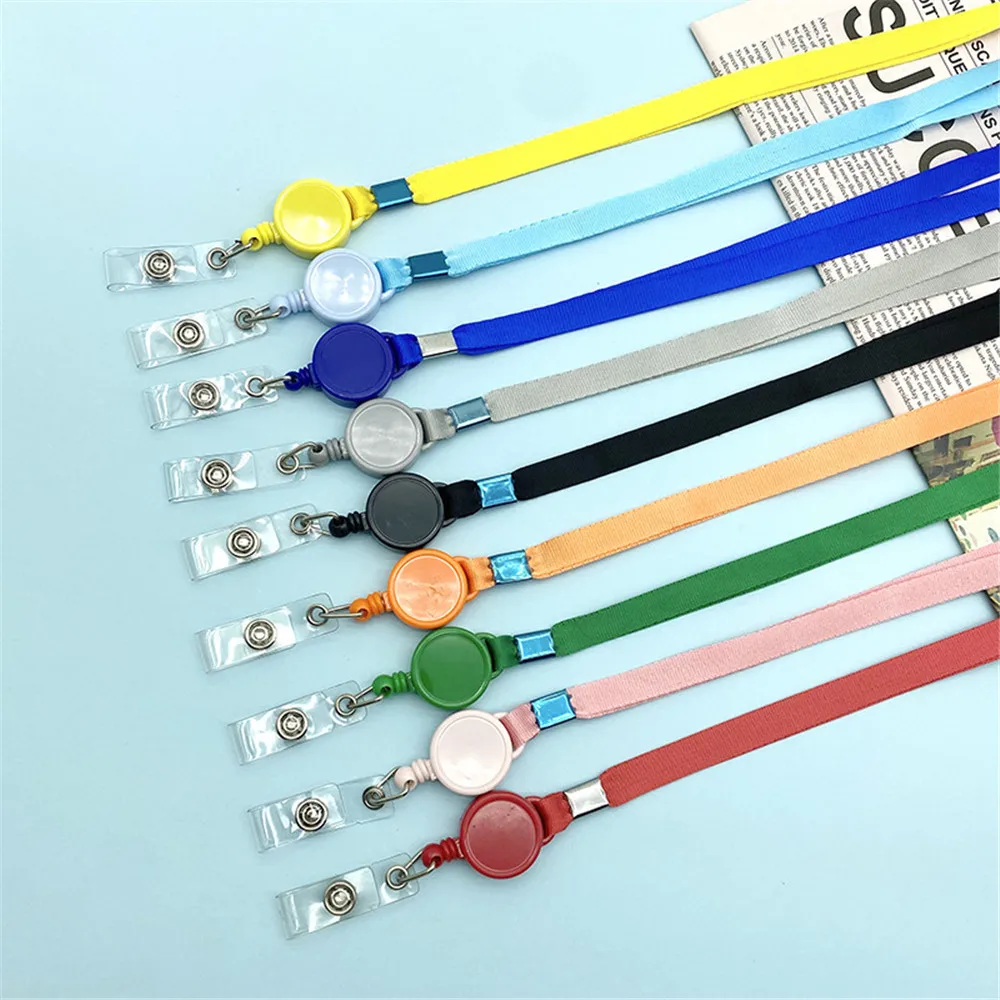 Color Badges Holder with Retractable Lanyard Name Tag Card Reels Chain Clips For Students Doctors Nurse Hanging Rope Keychain