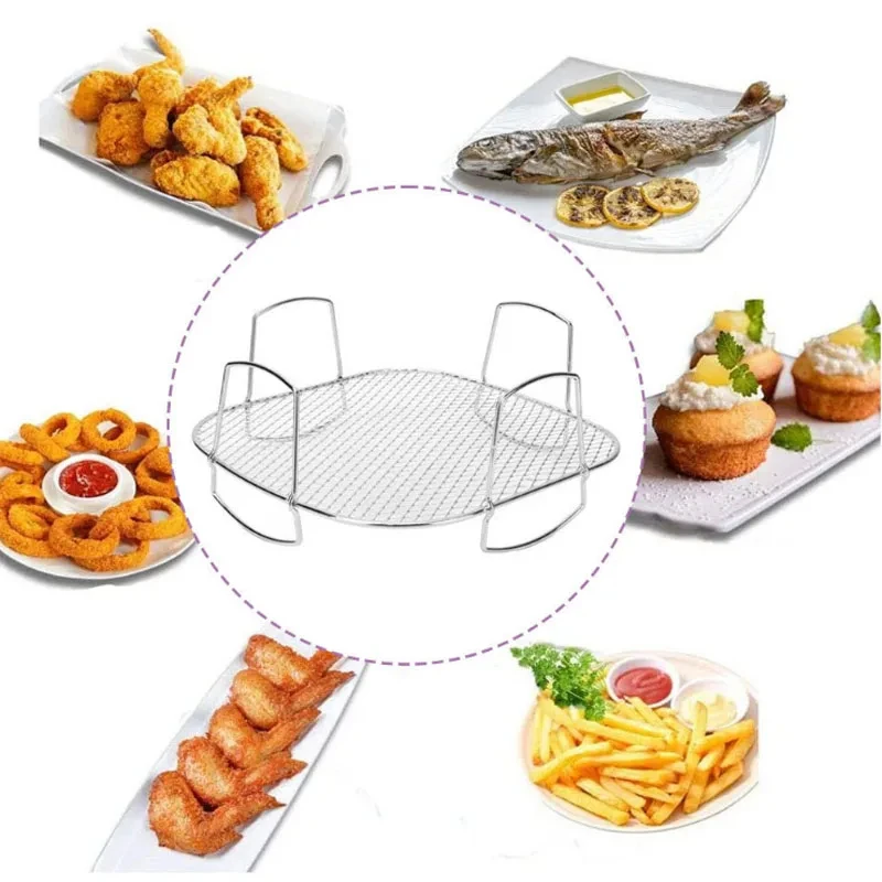 Air Fryer Rack Grilling Rack Stainless Steel Stackable Multi-Purpose Cooking Rack Toast Rack Basket Tray Air Fryer Accessories