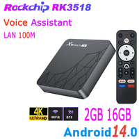 Android 14.0 RK3518 4K Video 100M LAN Wifi6 BT5.0 Voice Assistant Air Remote Control Media Stick Smart TV Box X88 Mini
