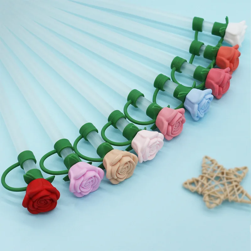 9-10mm Rose Flower Straw Cover for Stanley Large Silicone Diameter Heat-resistant Dust Proof Straw Plug Cap Cup Accessorie