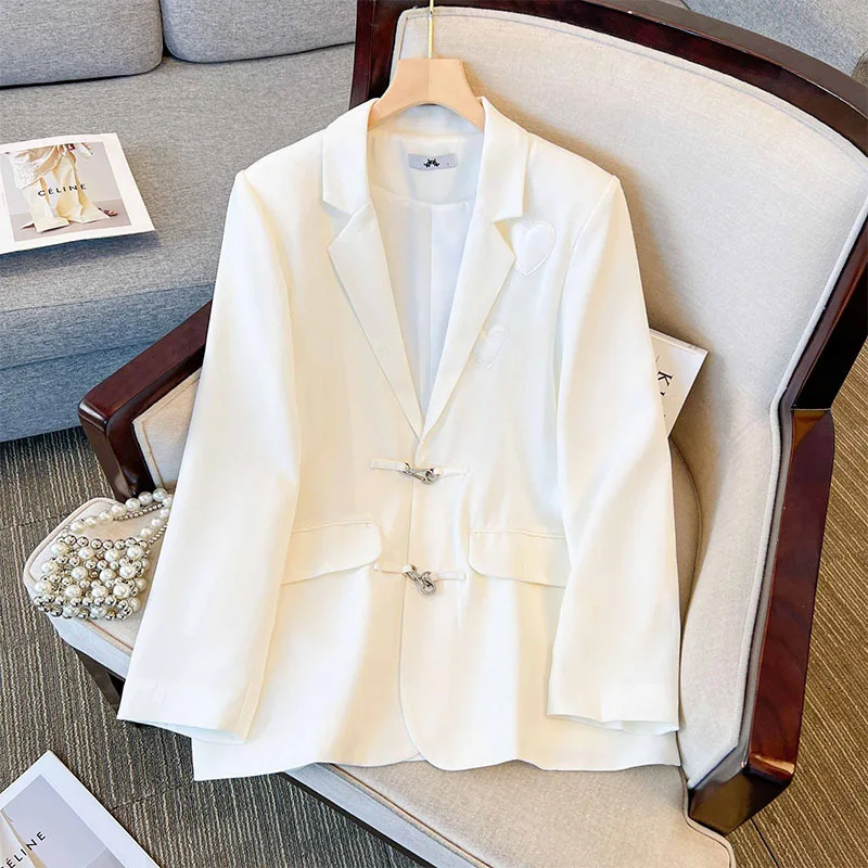 

150Kg Plus Size Women's Bust 154 Autumn Loose Blazers Jacket Long-Sleeved Temperament Coat White 4XL 5XL 6XL 7XL 8XL 9XL