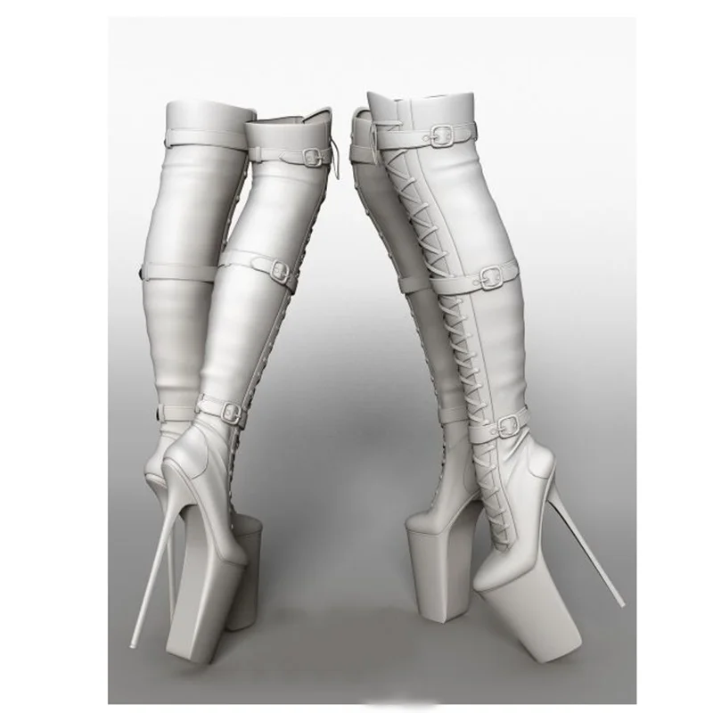 

White Over Knee Buckle Lace Up Boots Thin High Heel Pointed Toe Fashion Sexy 2025 Winter Big Size Woman Shoes Zapatillas Mujer