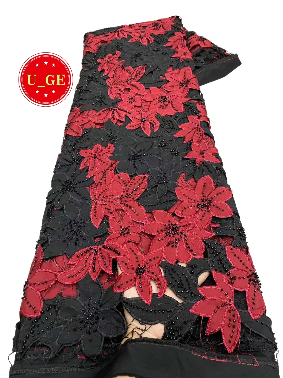 

2026Luxurious Delicate Soft Cotton Fabric with Lots Stones–Elegant High-Quality Laser Lace for Wedding&Evening DressU_Ge6378