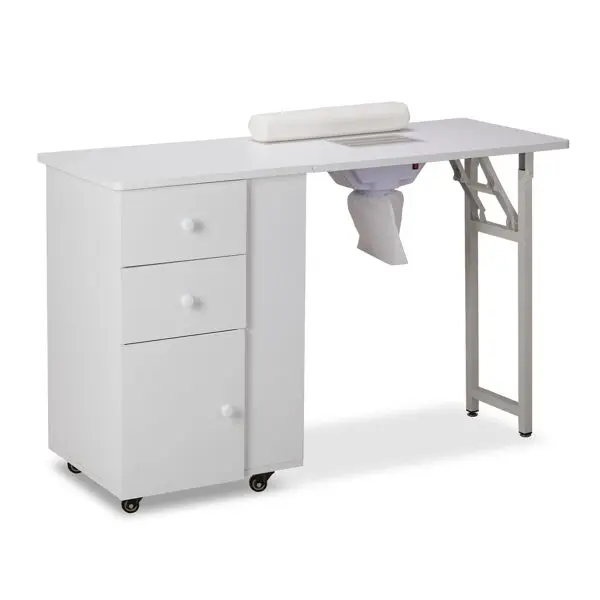 Foldable Manicure Table for Beauty Salon Electric Dust Collector with Lockable Wheels and Wrist Cushion Drawers Cabinet