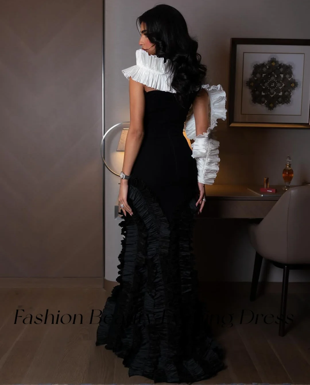 Fashion Beauty Black Evening Dresses Strapless High Slit Tiered Ruched Ruffles New Party Gown For Women 2024 vestidos de noche