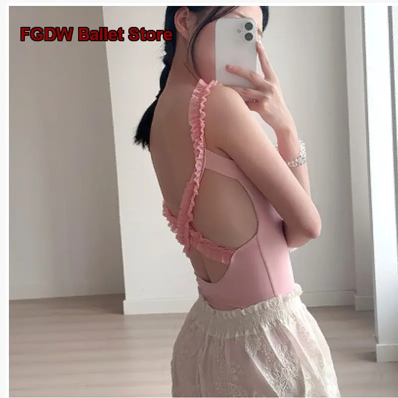 Women's Adult Dance Dress One-Piece Body Suit with Ruffled Hem for Basic Gymnastics Training Gymnastics Leotard Unitard