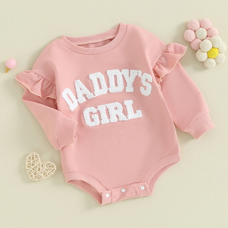 Girls Baby Sweatshirt Bodysuit Clothes Ruffle Long Sleeve Letter Embroidery Sweatshirt Romper Newborn Infant Baby Girl Outfits