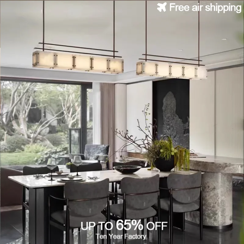 

Modern Minimalist Marble Chandelier Pendant Light with Copper and Bronze Hanging Lamp for Dining Room Kitchen Table Home Decorat