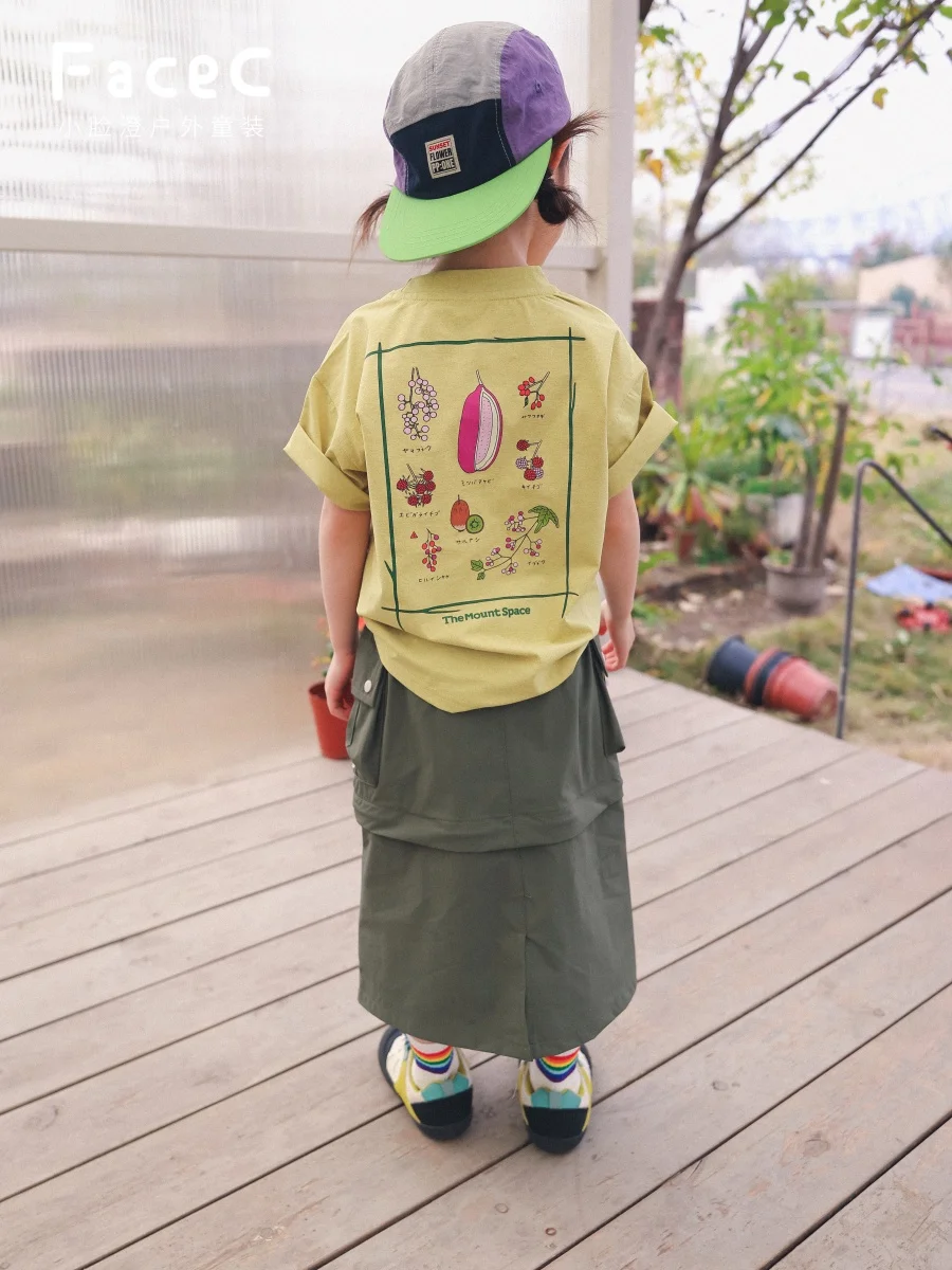 Detachable Halter Skirt Short Sleeve Outdoor Camping Style Children's T-Shirt for Girls Summer New Arrival Breathable Polyest...